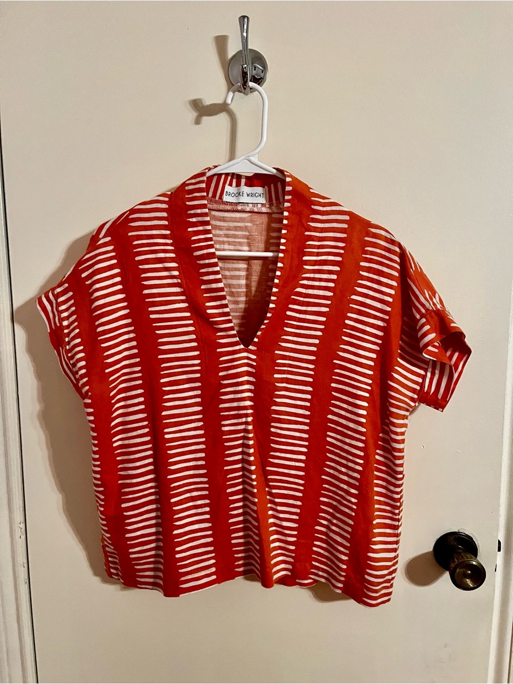 Brooke Wright Orange Striped Linen Tunic Top